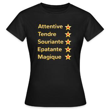 Attentive tendre souriante épatante magique - T-shirt Femme - noir - Devant - AI Model Female 172 dark (172cm)
