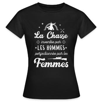 Femme Chasseuse Chasse Humour Chassé blanc - T-shirt Femme - noir - Devant - AI Model Female 172 dark (172cm)
