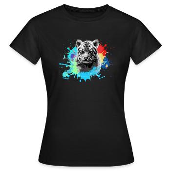 Tiger Baby,Tiger,Blue,Graffiti,Painting,Blot - Women's T-Shirt - black - Front - AI Model Female 172 dark (172cm)