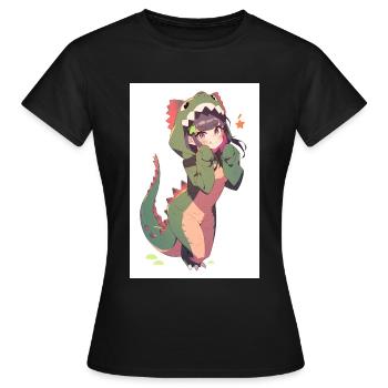 Dino Feline Temptation: Sinnliche Zeichnung einer niedlichen - Frauen T-Shirt - Schwarz - Vorne - AI Model Female 172 dark (172cm)