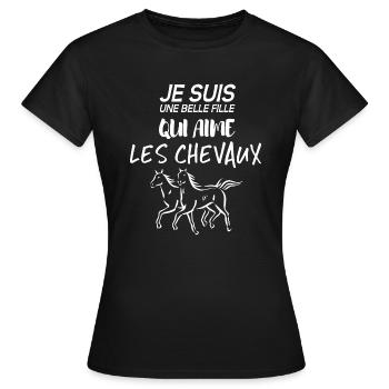 Je suis une belle fille qui aime les chevaux - T-shirt Femme - noir - Devant - AI Model Female 172 dark (172cm)