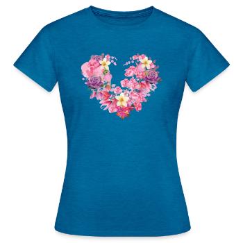 blüte,herz,blumenherz,blumen,rot - Frauen T-Shirt - Antikblaues Saphir meliert - Vorne - AI Model Female 172 dark (172cm)