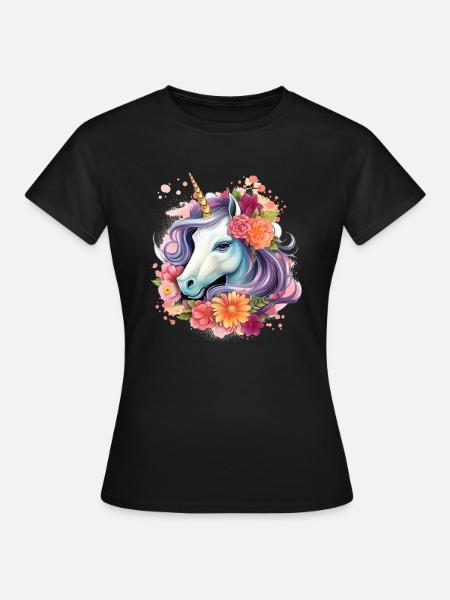Einhorn Blumen bund - Frauen T-Shirt - Schwarz