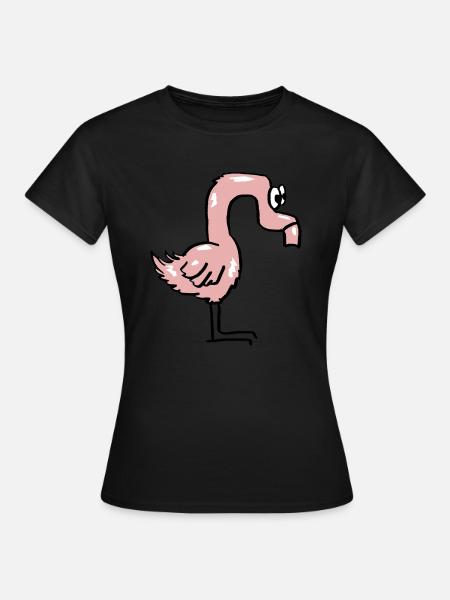 Lustiger rosa Flamingo - Frauen T-Shirt - Schwarz