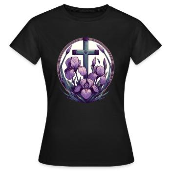 Croix chrétienne violet Iris - T-shirt Femme - noir - Devant - AI Model Female 172 dark (172cm)