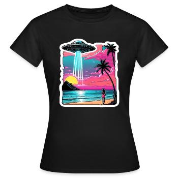 Szene der Entführung durch Außerirdische am Strand - Frauen T-Shirt - Schwarz - Vorne - AI Model Female 172 dark (172cm)