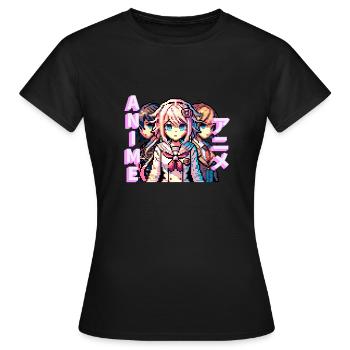 Filles Anime, pixelart - T-shirt Femme - noir - Devant - AI Model Female 172 dark (172cm)