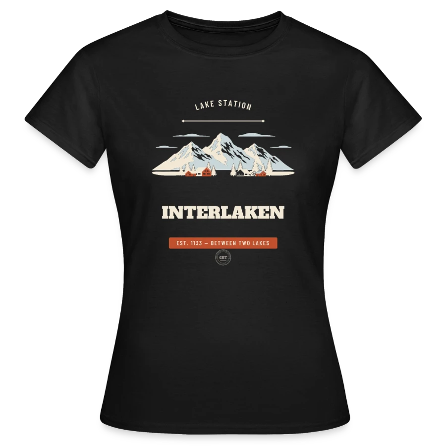 Interlaken badge on a women's t-shirt, black