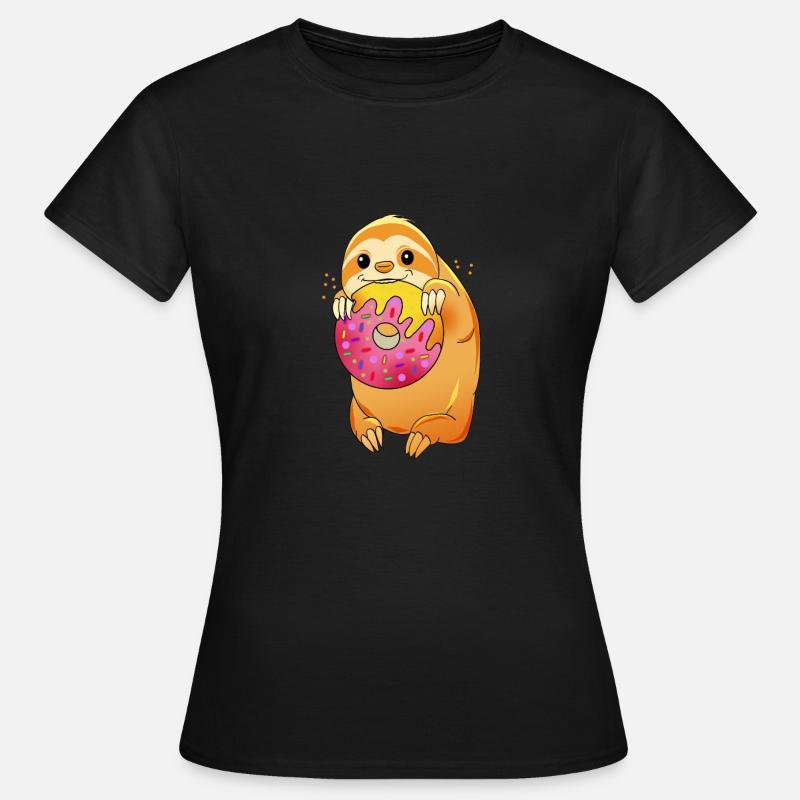 Faultier Comic Donut Süßigkeiten Essen Geschenk - Frauen T-Shirt - Schwarz