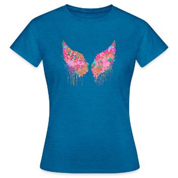 Angelwings,Wings,Coloré,Angel Wings,Fleurs - T-shirt Femme - bleu saphir antique chiné - Devant - AI Model Female 172 dark (172cm)