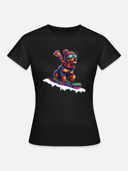 Rottweiler auf Snowbord - Frauen T-Shirt - Schwarz