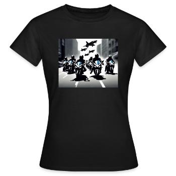 Eine Gruppe von Sportmotorradfahrern - Frauen T-Shirt - Schwarz - Vorne - AI Model Female 172 dark (172cm)