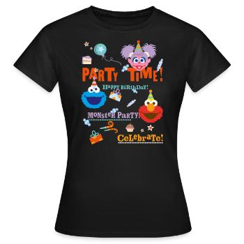 5 Rue Sésame Party Time Joyeux Anniversaire - T-shirt Femme - noir - Devant - AI Model Female 172 dark (172cm)