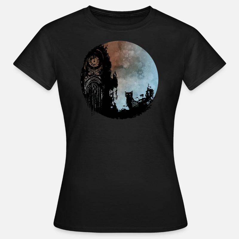 Old clock tower with cat (red-blue) - Women's T-Shirt - black