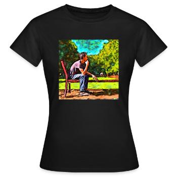 Nachdenklich im Park - Frauen T-Shirt - Schwarz - Vorne - AI Model Female 172 dark (172cm)