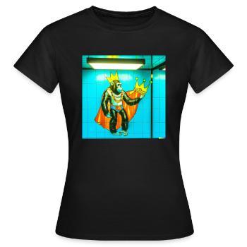Peinture d’un chimpanzé avec couronne et cape - T-shirt Femme - noir - Devant - AI Model Female 172 dark (172cm)