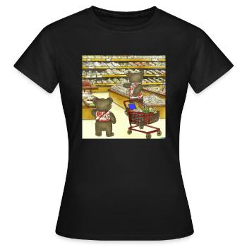 Teddybären kaufen Lebensmittel in Japan ukiyo - Frauen T-Shirt - Schwarz - Vorne - AI Model Female 172 dark (172cm)