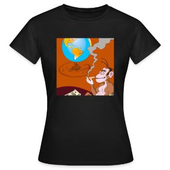rich smoking monkey on mars - look to earth - Frauen T-Shirt - Schwarz - Vorne - AI Model Female 172 dark (172cm)