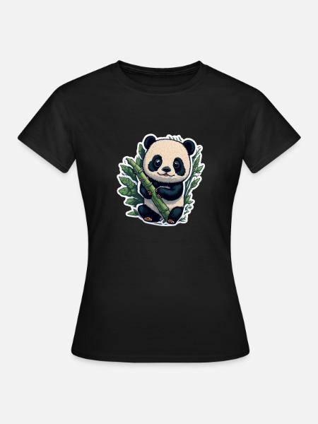 Cute Panda with Bamboo - Frauen T-Shirt - Schwarz