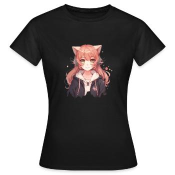 Cute Fox Cat Girl #4 - Women's T-Shirt - black - Front - AI Model Female 172 dark (172cm)
