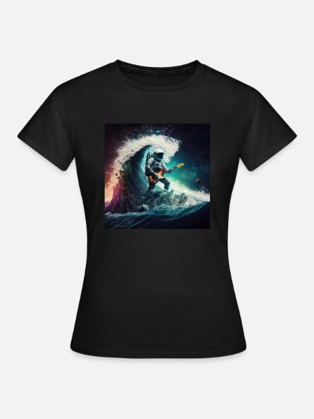 Surfen im Weltraum - Frauen T-Shirt - Schwarz