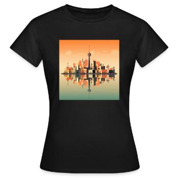 Coucher de soleil sur la ligne d’horizon de Düsseldorf - T-shirt Femme - noir - Devant - AI Model Female 172 dark (172cm)