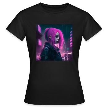 Pink Cyber Girl - Frauen T-Shirt - Schwarz - Vorne - AI Model Female 172 dark (172cm)