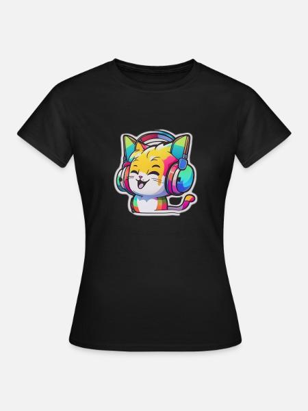 Rainbow Cat - Frauen T-Shirt - Schwarz