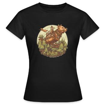 Steampunk Luftschiff Hund - Frauen T-Shirt - Schwarz - Vorne - AI Model Female 172 dark (172cm)