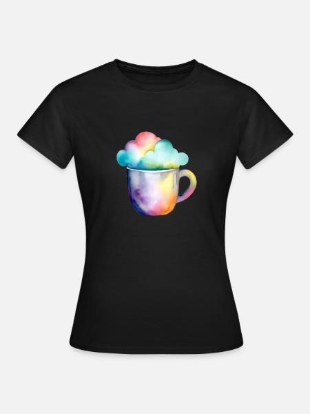 Regenbogenkaffee mit Wolke - Frauen T-Shirt - Schwarz