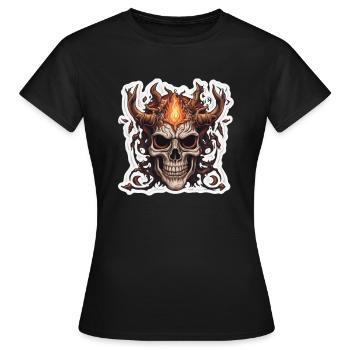 Crâne cornu : Feux bleus et rouges - T-shirt Femme - noir - Devant - AI Model Female 172 dark (172cm)