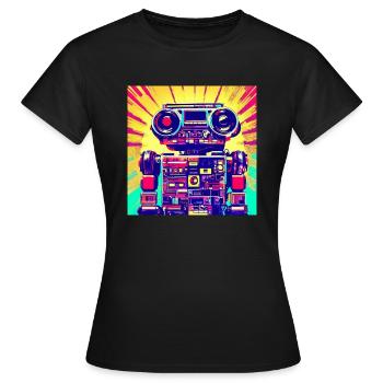 Pop Art Style Roboter aus einer Stereo Anlage - Frauen T-Shirt - Schwarz - Vorne - AI Model Female 172 dark (172cm)
