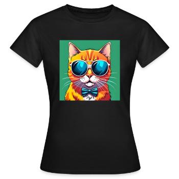 Classy Cat With Shades And A Bow Tie - Women's T-Shirt - black - Front - AI Model Female 172 dark (172cm)
