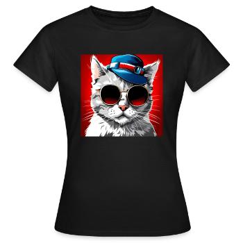 Classy Cat With Shades And A Top Hat - Women's T-Shirt - black - Front - AI Model Female 172 dark (172cm)