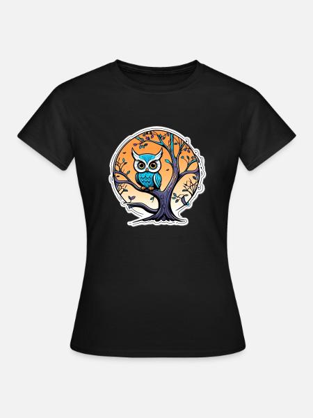 Neon-Eule - Frauen T-Shirt - Schwarz