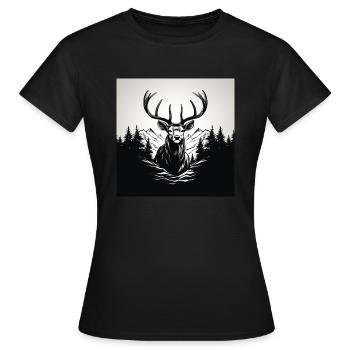 Schwarz Weiß Hirsch - Frauen T-Shirt - Schwarz - Vorne - AI Model Female 172 dark (172cm)