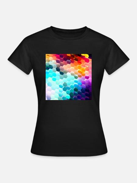 Bunter Hexagon-Rausch - Frauen T-Shirt - Schwarz