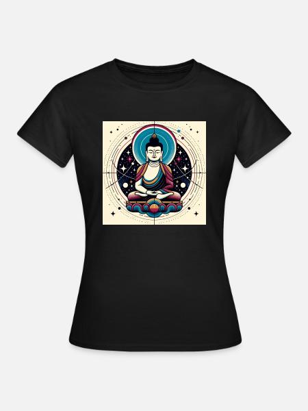 Bunter Space-Buddha - Frauen T-Shirt - Schwarz
