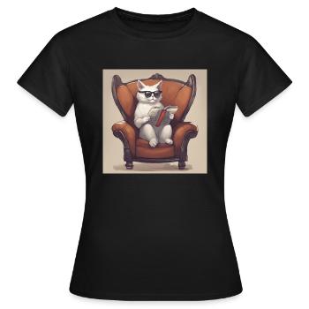 Weiße Katze im Sessel - Frauen T-Shirt - Schwarz - Vorne - AI Model Female 172 dark (172cm)