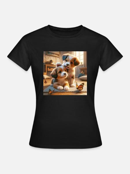 Verspielte Welpenfreude - Frauen T-Shirt - Schwarz