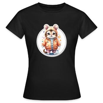 Süßes Kätzchen im Mantel - Frauen T-Shirt - Schwarz - Vorne - AI Model Female 172 dark (172cm)
