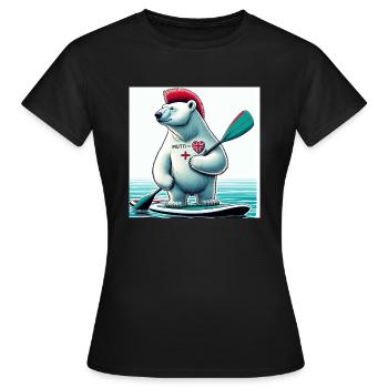 Eisbär mit rotem Irokesen auf Stand Up Paddel. - Frauen T-Shirt - Schwarz - Vorne - AI Model Female 172 dark (172cm)