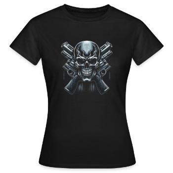 Résilience à l’épreuve des balles : Crâne avec armes de poing - T-shirt Femme - noir - Devant - AI Model Female 172 dark (172cm)