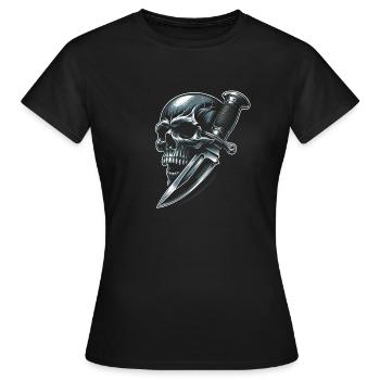 Schattenstoß: Schädel vom Dolch durchbohrt - Frauen T-Shirt - Schwarz - Vorne - AI Model Female 172 dark (172cm)