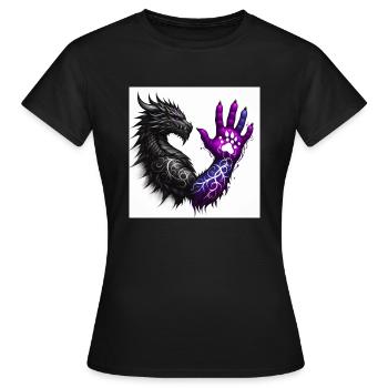 dragon staring at the hand birthmark - Women's T-Shirt - black - Front - AI Model Female 172 dark (172cm)