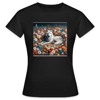 Wolf in bloom - Women's T-Shirt - black - Front - AI Model Female 172 dark (172cm)