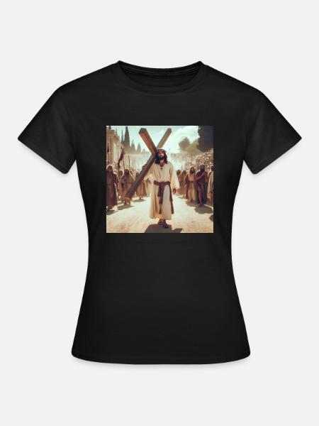 Jesus trägt das Kreuz - Frauen T-Shirt - Schwarz