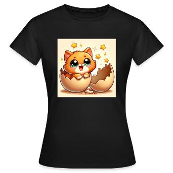 Un chat doux aux yeux écarquillés éclot d’un œuf - T-shirt Femme - noir - Devant - AI Model Female 172 dark (172cm)