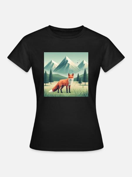 Fuchs mit Bergen - Frauen T-Shirt - Schwarz