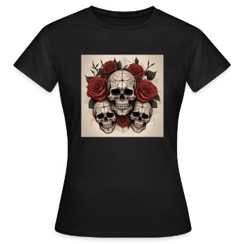 Crânes et roses Reallike Vision - T-shirt Femme - noir - Devant - AI Model Female 172 dark (172cm)